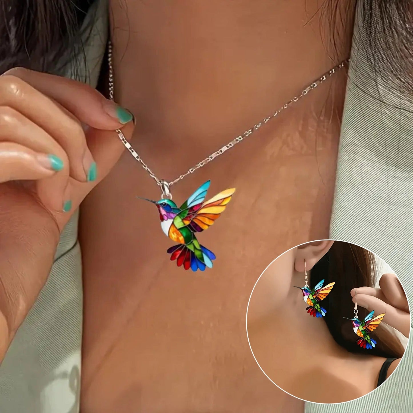 Aurea | Magnificent Hummingbird Design Necklace + Earrings