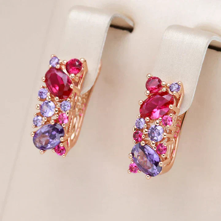 Button Earrings in Pink Gold  with Crystals